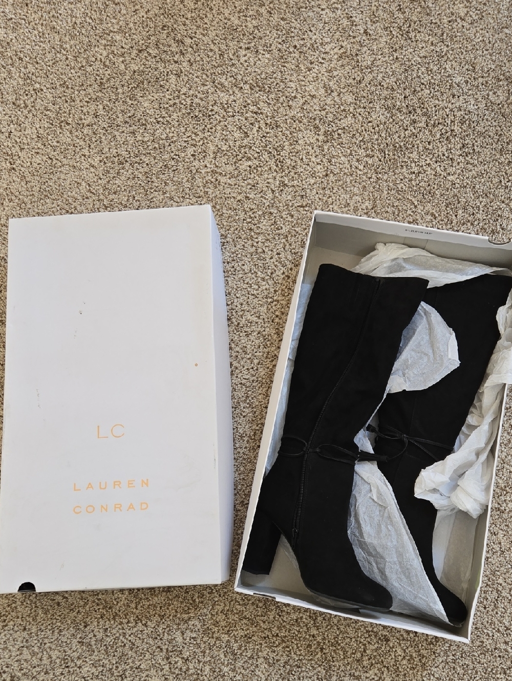 LC Lauren Conrad Black Suede Mid-Calf Heeled Boots